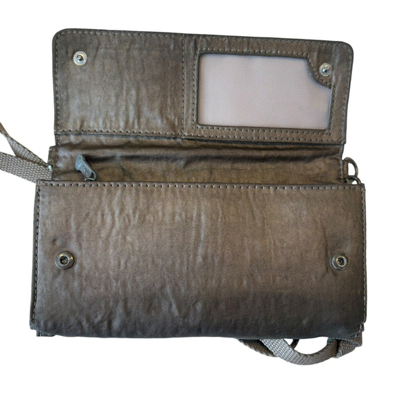 Kipling Wallet Full Size Crossbody Nylon Pewter Bifold - Picture 6 of 11